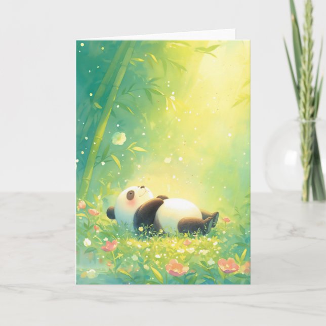 Fredlig Panda i en Bambuäng Kort (Framsida)
