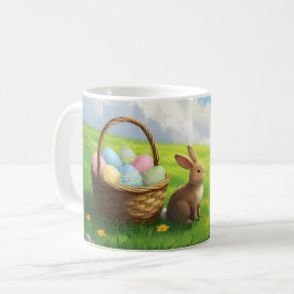 Fredlig påsk vår äng kanin & äggkorg kaffemugg