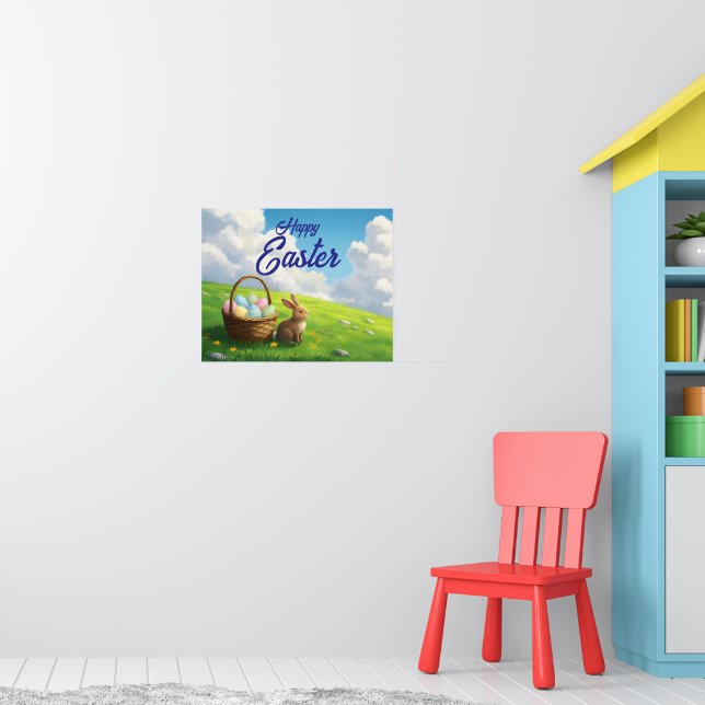 Fredlig påsk vår äng kanin & äggkorg poster (Barnkammare 1)