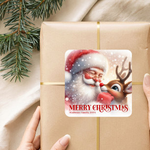 Fredlig Personlig Tomte Rudolf Jul Fyrkantigt Klistermärke