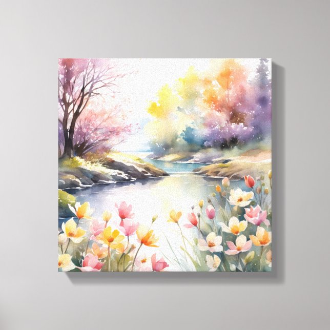 Fredlig Riverbank Watercolor Canvastryck (Framsida)