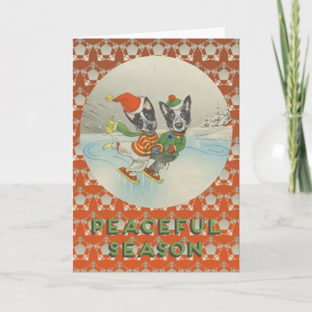 Fredlig säsong: Skating Australian Cattle Hundar Helgkort (Framsida)