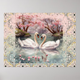 Fredlig scen Svanar på Sjö -  Teal Poster
