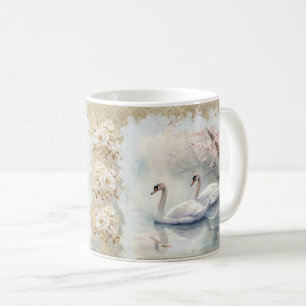 Fredlig scen Svanar på Sjö - Teal Tan Kaffemugg