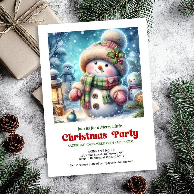 Fredlig seriefigur snöman inbjudan högtidlig utskr (Peaceful cartoon snowman invite holiday joy printable)