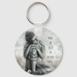 Fredlig Silver Buddha med citat Nyckelring