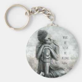 Fredlig Silver Buddha med citat Nyckelring
