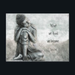 Fredlig Silver Buddha Wisdom Mindfulness-citat Vykort<br><div class="desc">Här är en underbar konstnärlig bild av Buddha som jag skapat tillsammans med en av mina favoritcitat från Buddha: "Vad vi tänka oss bli." Citatet skapades som en mall så att det kan ändras om du vill. Den här Buddha-bilden finns också tillgänglig på andra produkter i min fredliga buddha-samling. Om...</div>