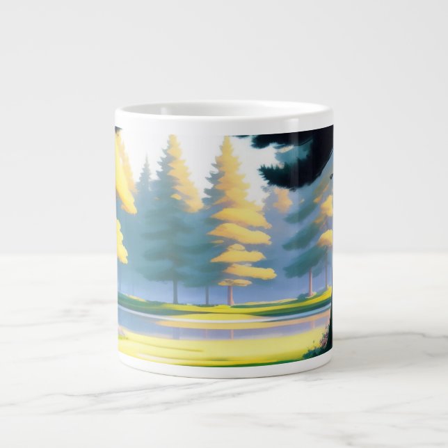 'Fredlig Skogsretreat' Landskaps Jumbo Mugg (Framsidan)