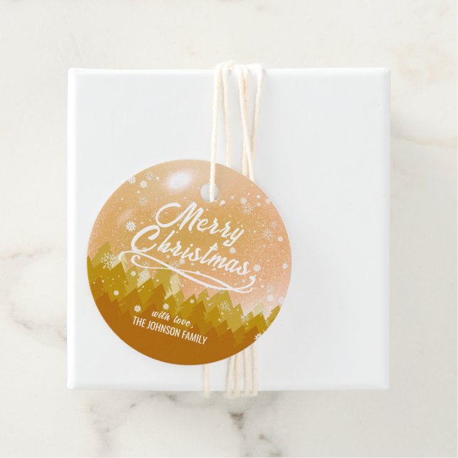 Fredlig Snö-jul i Guld, fredag - nyår Gåvor Etiketter (På plats)