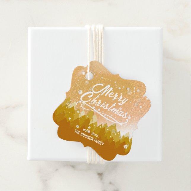 Fredlig Snö-jul i Guld, fredag - nyår Gåvor Etiketter (På plats)