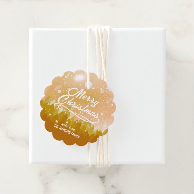 Fredlig Snö-jul i Guld, fredag - nyår Gåvor Etiketter (På plats)