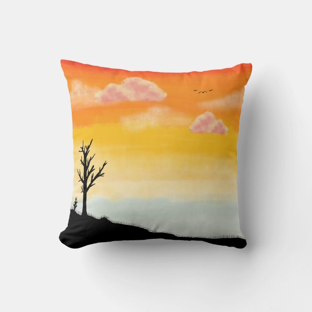 Fredlig solnedgång Silhouette - minimalistiskt lig Kudde (Framsida)