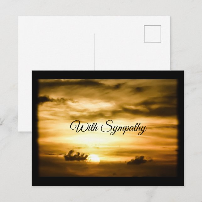 Fredlig solnedgångs kondoleanskorts hälsning eller vykort (Fram/baksida)