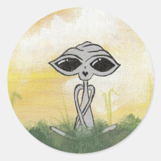 Fredlig sommar Alien Sticker Runt Klistermärke