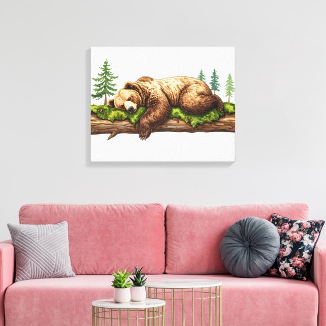 Fredlig Sövande Björn Rustik Skogsmiljö Väggkonst Canvastryck (Insitu (Vardagsrum))