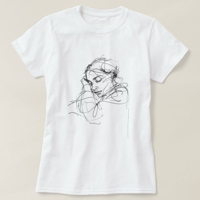 Fredlig sovande Woman Sketch T Shirt (Design framsida)