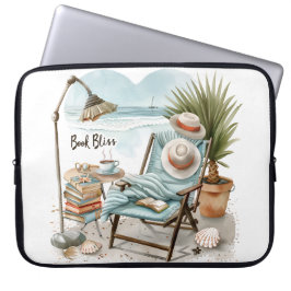 FREDLIG STRANDSCEN MED BÖCKER STOL FILTAR LAPTOP FODRAL