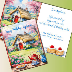 Fredlig stuvning Flowers Tea Cakes Birthday Kort