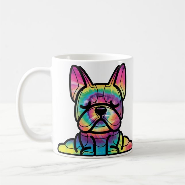 Fredlig Tassar: Yoga Bulldog i Tie Dye Färg Kaffemugg (Vänster)