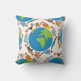 Fredlig Tecknad Djur alla Världar runt Kudde