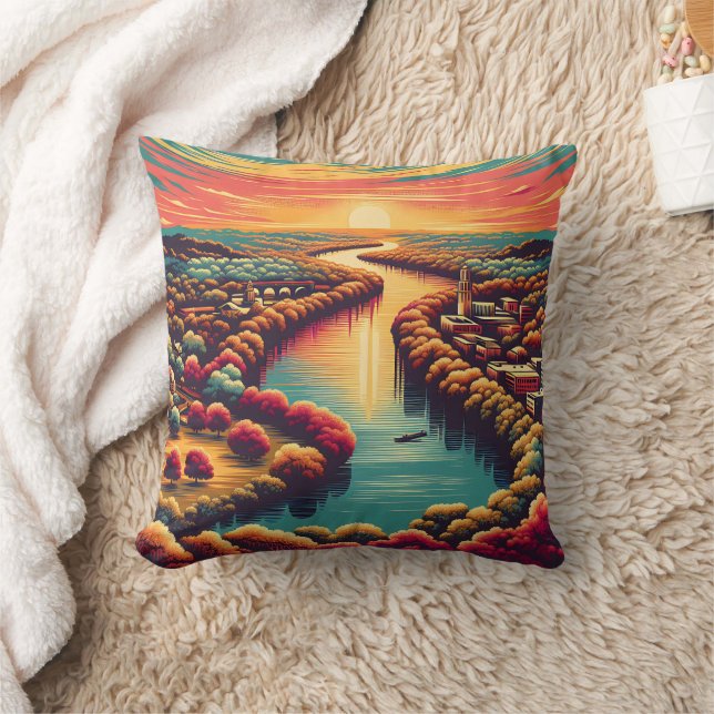 "Fredlig Texas Backe Land Sunset" Kudde (Filt)