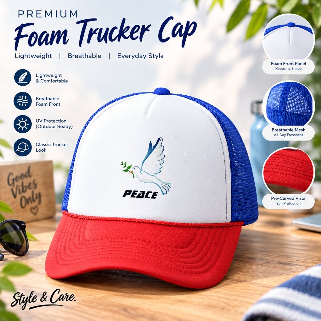 Fredlig text Flygande duva Truckerhatt Designstil Keps (Custom Pigeon Text Pigeon Trucker Hat Design Style)