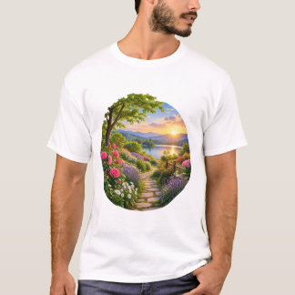 Fredlig Trädgård Sjö Berg Landskap T Shirt