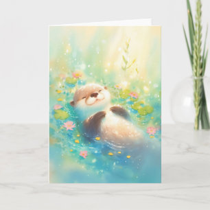Fredlig utter i blommande vatten kort