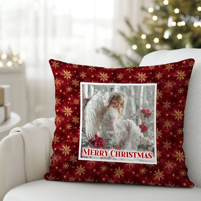 Fredlig viktoriansk ängel röd och guld jul  kudde (Peaceful Victorian Angel Red and Gold Christmas Pillow)