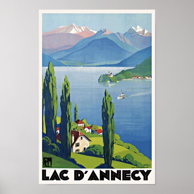 Fredlig Vintage för Annecy Sjö Retro Frankrike Tra Poster (Framsidan)