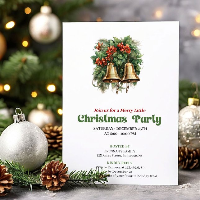 Fredlig vintage julklockor festinbjudan inbjudningar (Peaceful vintage Christmas angel party invitation

)