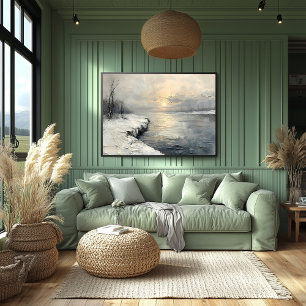 Fredlig vinter-floden vid Sunrise, texturerad pale Poster