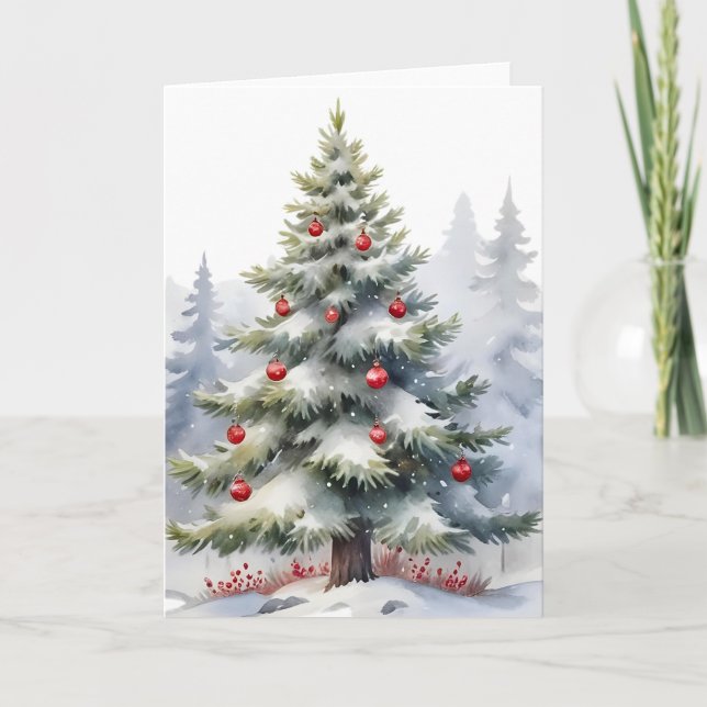 Fredlig vinter skog julkort – Snöig tall Kort (Framsida)