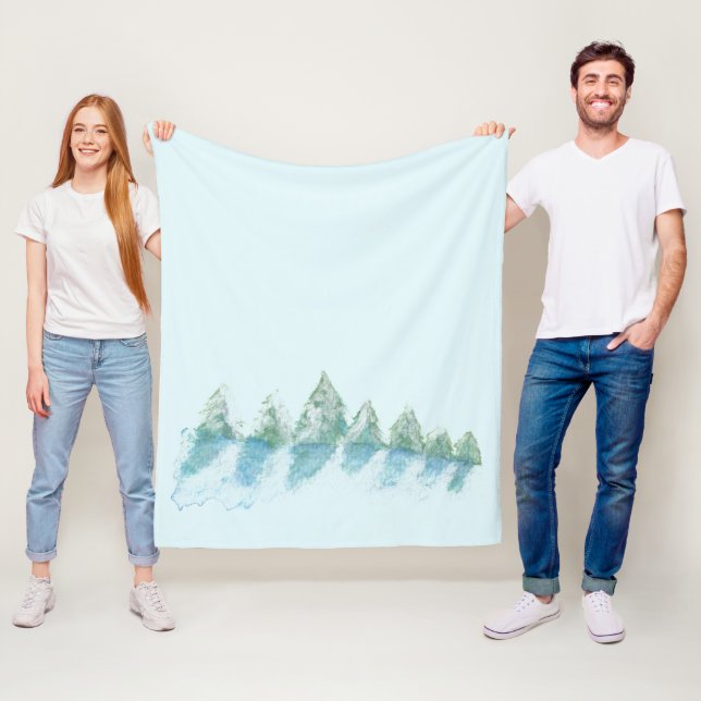 Fredlig vinterskog Snö Watercolor Teckning Fleecefilt (På plats)