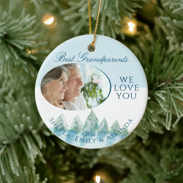 Fredlig vinterskog - vattenfärg - fotopul julgransprydnad keramik (Träd)