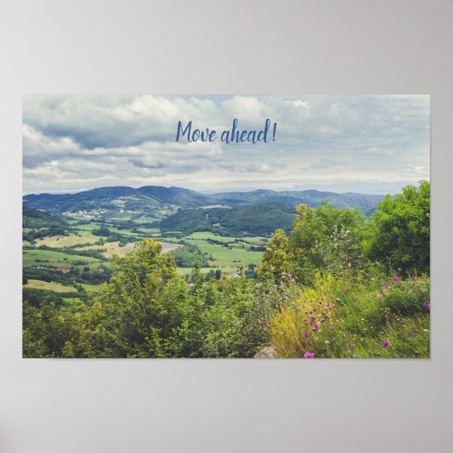 Fredlig vy över berg  poster (Framsidan)