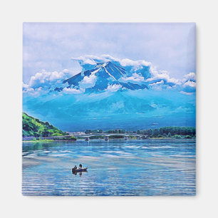 Fredlig Watercolor Japansk Art Design Magnet
