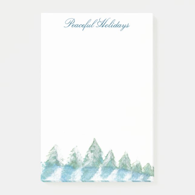 Fredlig Winter Forest Watercolor jul Post-it Block (Framsida)