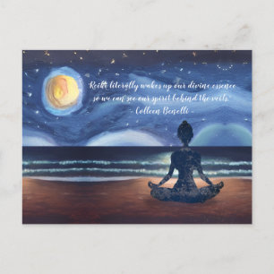 Fredlig Yoga Meditation Månljust Himmel Hav Citat Vykort