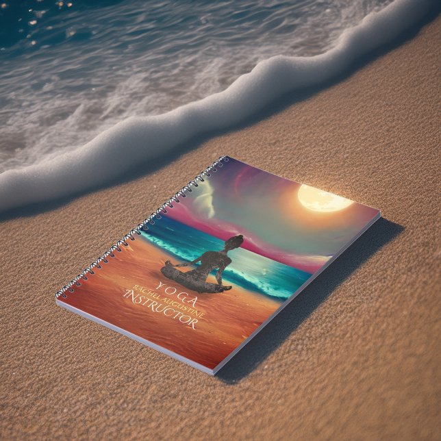 Fredlig Yoga Meditation Moonlight Himlar Ocean Bea Anteckningsbok (Skapare uppladdad)