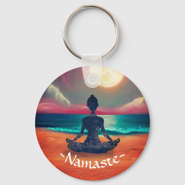 Fredlig Yoga Meditation Moonlight Himlar Ocean Bea Nyckelring (Framsida)