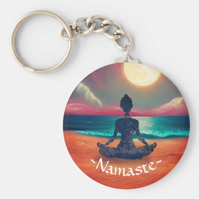 Fredlig Yoga Meditation Moonlight Himlar Ocean Bea Nyckelring (Framsidan)