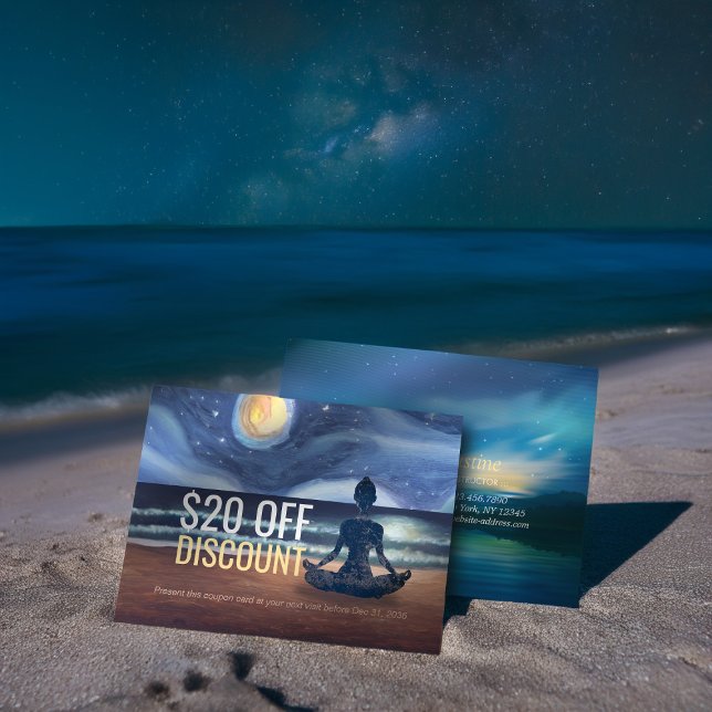 Fredlig Yoga Meditation Moonlight Himlar Ocean Bea Rabattkort (Skapare uppladdad)