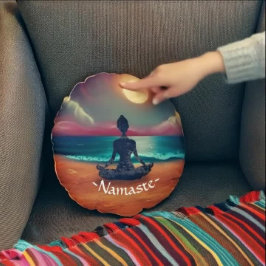 Fredlig Yoga Meditation Moonlight Himlar Ocean Bea Rund Kudde
