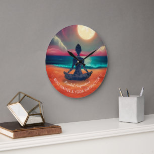 Fredlig Yoga Meditation Moonlight Himlar Ocean Bea Stor Klocka