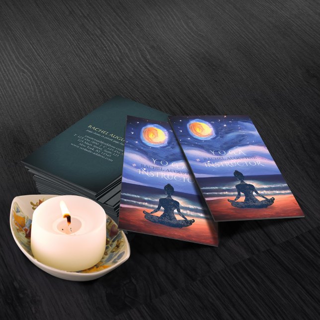 Fredlig Yoga Meditation Moonlight Himlar Ocean Bea Visitkort (Skapare uppladdad)