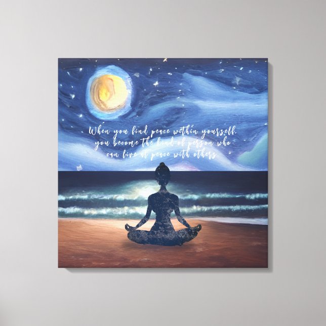 Fredlig Yoga Meditation Moonlight Himlar Ocean-cit Canvastryck (Framsida)