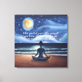 Fredlig Yoga Meditation Moonlight Himlar Ocean-cit Canvastryck