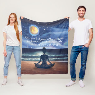 Fredlig Yoga Meditation Moonlight Himlar Ocean-cit Fleecefilt